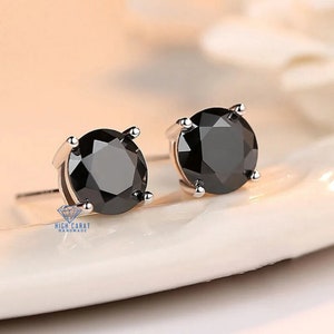 Black Diamond Earrings, Black Diamond Stud Earrings, Diamond Earrings, Round Earrings, Gift for Women, Wedding Earrings, Anniversary Gift
