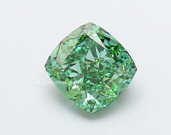 Square Cushion Cut Lab Grown Diamond, Fancy Vivid Green Diamond For Jewelry Making, IGI Certified Diamond, Custom Engagement Ring Stone