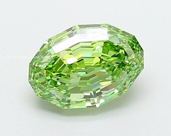 Oval Polygon Step Cut Lab Grown Diamond, Vivid Green Fancy Diamond For Engagement Ring, IGI Certified Diamond, Custom Jewelry Stone