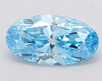 Diamante cultivado em laboratório com lapidação oval, diamante azul vívido fantasia para pingente solitário, diamante certificado pelo IGI, pedra para joias personalizadas