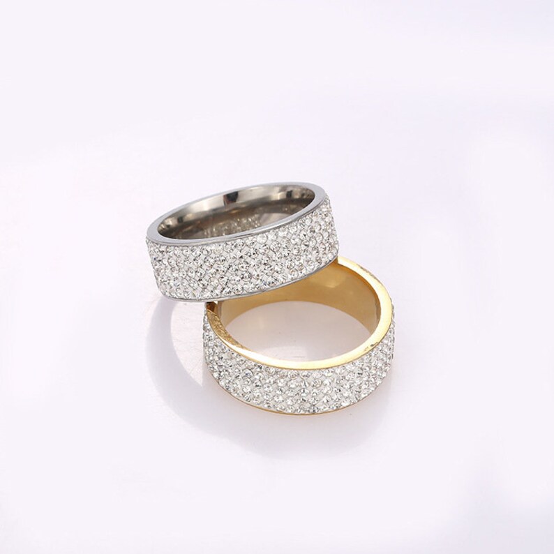 Five Row Moissanite Wide Band, Micro Pave Set Wedding Band Ring, Full Eternity Band, Art Deco Anniversary Rings For Women, Silver Band Ring