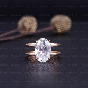 3 ct Oval cut Moissanite Diamond Engagement Ring set, Stacking ring, 14K 18K Gold Ring, Vintage Oval Diamond Ring Women Wedding Bridal ring,