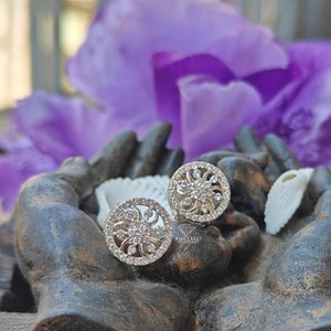 Round Cut Moissanite Flower Style Earrings For Women, Wedding Earrings for Her, Screw Back Earrings, Anniversary/Birthday Gift for Her