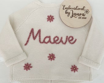 Hand Embroidered FLORAL Baby Name Cardigan | Hand Embrodiered Baby Name Floral Sweatshirt Jacket