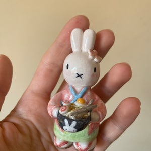 Sakura miffy ceramic sculpture,miffy trinket,Unique Figurine,handmade ceramic miffy