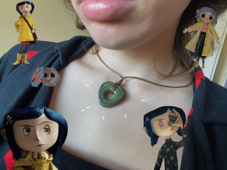Handmade Ceramic Coraline Pendant Necklace – Protective Amulet Jewelry,seeing stone coraline image 3