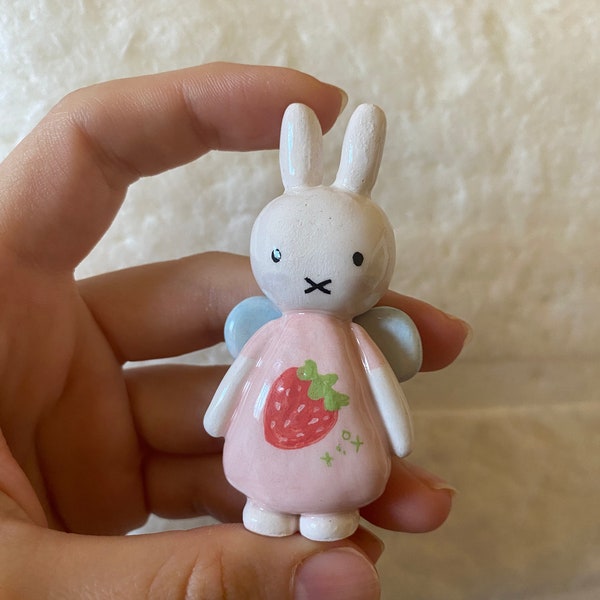 Strawberry miffy ceramic sculpture,miffy  pottery ceramic,miffy handmade gifts