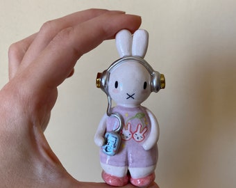 Miffy mit Kopfhörern, Keramik Miffy Geschenke, Skulptur Keramik Miffy