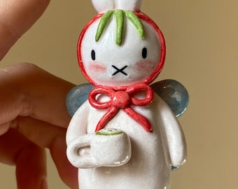 Strawberry fairy miffy holding matcha,Miffy gifts,ceramic trinket Miffy,Birthday Gifts