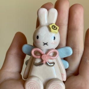 ceramic handmade miffy with fairy wings sculpture,miffy trinket,Unique Figurine