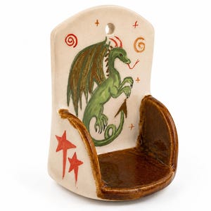 Handmade Ceramic Wall Shelf, Green Dragon Wall Decor, Hand Painted Ceramic Wall Pocket, Fantasy Pottery Shelf, Dragon Wall Art, Unique Gift