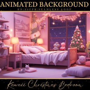 Vtuber Animierter Hintergrund, Gemütliches Lofi Ambiente Kawaii Weihnachten Schlafzimmer, Pink Twitch Fantasy Stream Overlay, Vtuber Seamless Loop Hintergrund