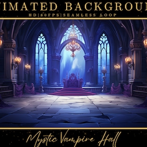 Vtuber Animated Background, Mystic Vampire Hall Scene, Twitch Fantasy Stream Overlay, Vtuber Seamless Looped Background, Cozy Lofi Animation