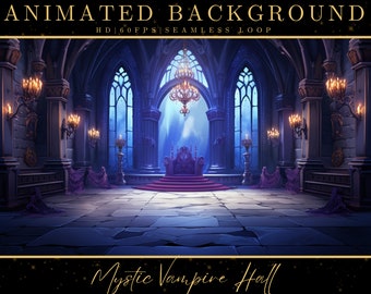 Vtuber Animated Background, Mystic Vampire Hall Scene, Twitch Fantasy Stream Overlay, Vtuber Seamless Looped Background, Cozy Lofi Animation