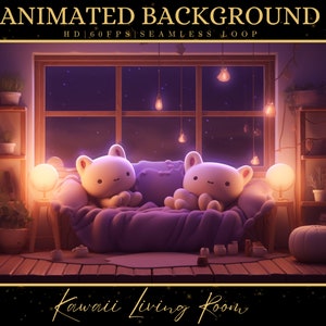 Vtuber Animierter Hintergrund, Gemütliches Lofi Ambiente Kawaii Wohnzimmer, Pink Twitch Fantasy Stream Overlay, Vtuber Seamless Looped Hintergrund
