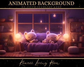Vtuber Animated Background, Cozy Lofi Ambience Kawaii Living Room, Pink Twitch Fantasy Stream Overlay, Vtuber Seamless Looped Background