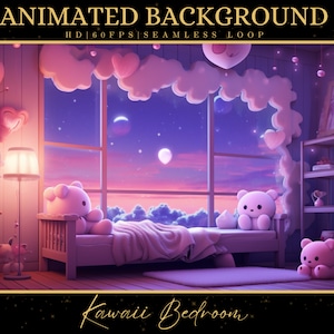 Vtuber Animierter Hintergrund, Gemütliches Lofi Ambiente Kawaii Schlafzimmer, Rosa Twitch Fantasy Stream Overlay, Vtuber Seamless Looped Background