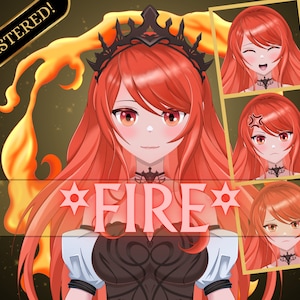 Vtuber Model for Commercial use, Live2D Vtuber Fire Element, Premade Half Body Fully Rigged Anime Vtuber, Ready to Use, Cute Kawaii Vtuber