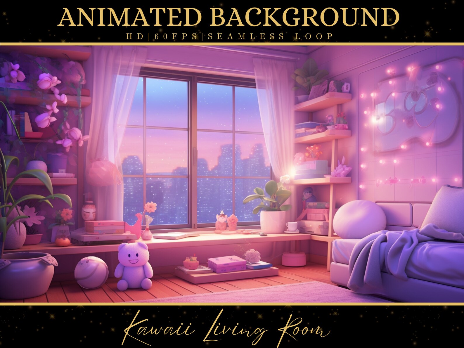 Vtuber Animated Background, Cozy Lofi Ambience Kawaii Living Room, Pink ...