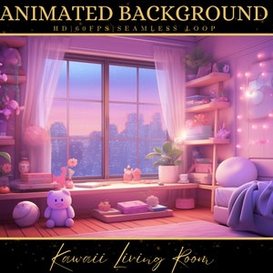 Vtuber Animierter Hintergrund, Gemütliches Lofi Ambiente Kawaii Wohnzimmer, Pink Twitch Fantasy Stream Overlay, Vtuber Seamless Looped Hintergrund