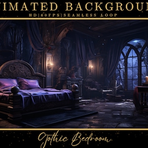 Vtuber Animated Background, Cozy Lofi Gothic Bedroom, Purple Twitch Fantasy Stream Overlay, Vtuber Seamless Looped Background, Streaming