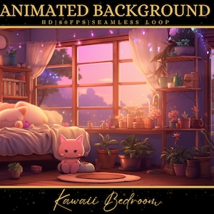 Vtuber Animierter Hintergrund, Gemütliches Lofi Ambiente Kawaii Schlafzimmer, Rosa Twitch Fantasy Stream Overlay, Vtuber Seamless Looped Background