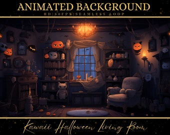 Vtuber Animated Background, Cozy Lofi Ambience Halloween Bedroom, Dark Twitch Fantasy Stream Overlay, Vtuber Seamless Looped Background
