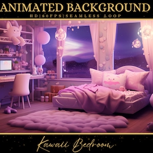 Vtuber Animierter Hintergrund, Gemütliche Lofi-Ambiente Kawaii Schlafzimmer-Szene, Pink Twitch Fantasy Stream Overlay, Vtuber Seamless Looped Background