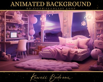 Vtuber Animated Background, Cozy Lofi Ambience Kawaii Bedroom Scene, Pink Twitch Fantasy Stream Overlay, Vtuber Seamless Looped Background