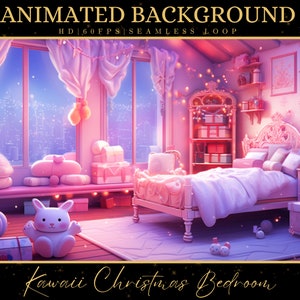 Vtuber Animierter Hintergrund, Gemütliches Lofi Ambiente Kawaii Weihnachten Schlafzimmer, Pink Twitch Fantasy Stream Overlay, Vtuber Seamless Loop Hintergrund