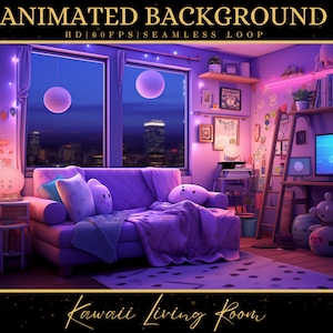 Vtuber Animierter Hintergrund, Gemütliches Lofi Ambiente Kawaii Wohnzimmer, Pink Twitch Fantasy Stream Overlay, Vtuber Seamless Looped Hintergrund