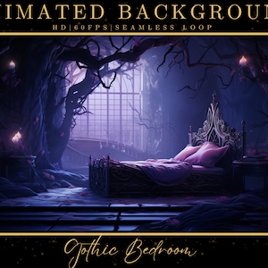 Vtuber Animated Background, Cozy Lofi Gothic Bedroom, Purple Twitch Fantasy Stream Overlay, Vtuber Seamless Looped Background, Streaming