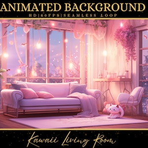 Vtuber Animated Background, Cozy Lofi Ambience Kawaii Living Room, Pink Twitch Fantasy Stream Overlay, Vtuber Seamless Looped Background
