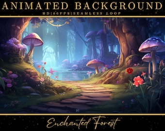 Vtuber Animated Background, Cozy Lofi Enchanted Forest, Green Twitch Fantasy Stream Overlay, Vtuber Seamless Looped Background, Vtuber Scene