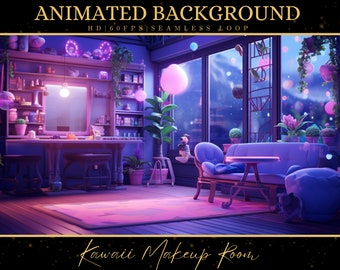 Vtuber Animated Background, Cozy Lofi Ambience Kawaii Makeup Room, Pink Twitch Fantasy Stream Overlay, Vtuber Seamless Looped Background