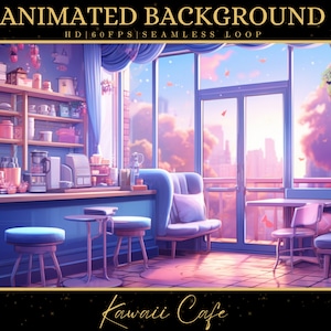 Vtuber Animierter Hintergrund, Gemütliche Lofi Ambience Kawaii Cafe Szene, Pink Twitch Fantasy Stream Overlay, Vtuber Seamless Looped Background