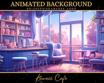 Vtuber Animated Background, Cozy Lofi Ambience Kawaii Cafe Scene, Pink Twitch Fantasy Stream Overlay, Vtuber Seamless Looped Background