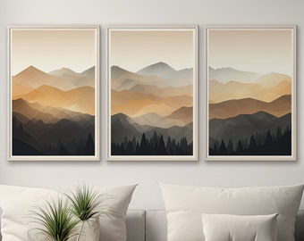 3 Piece Wall Art, Mountain Wall Art Gallery Set, Abstract Mountains Print, Landscape, Modern Decor, Printable Triptych, Digital Download