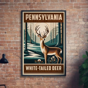 Animal del estado de Pensilvania / Impresiones vintage / Venado de cola blanca / Imprimir en casa / Arte de pared / Arte IMPRIMIBLE / Digital / Regalo de la naturaleza / Carteles