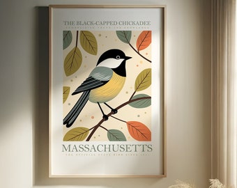 Massachusetts State Bird Print | Chickadee | Print at home | Wall Art | PRINTABLE Art | Digital Print | Instant Art | Trendy Cute Posters