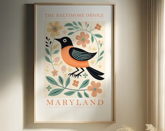 Maryland State Bird Print | Oriole | Print at home | Wall Art | PRINTABLE Wall Art | Digital Print | Instant Art | Trendy Cute Posters