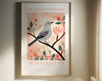 Mississippi State Bird Print | Mockingbird | Print at home | Wall Art | PRINTABLE Art | Digital Print | Instant Art | Trendy Cute Posters