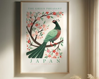 Impresión de aves nacionales de Japón / Faisán verde / Impresión en casa / Arte de pared / Arte IMPRIMIBLE / Impresión digital / Arte instantáneo / Carteles lindos de moda
