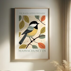 Impresión de pájaro del estado de Massachusetts / Carbonero / Impresión en casa / Arte de pared / Arte IMPRIMIBLE / Impresión digital / Arte instantáneo / Pósteres lindos y modernos
