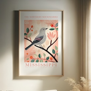 Mississippi State Bird Print | Mockingbird | Print at home | Wall Art | PRINTABLE Art | Digital Print | Instant Art | Trendy Cute Posters