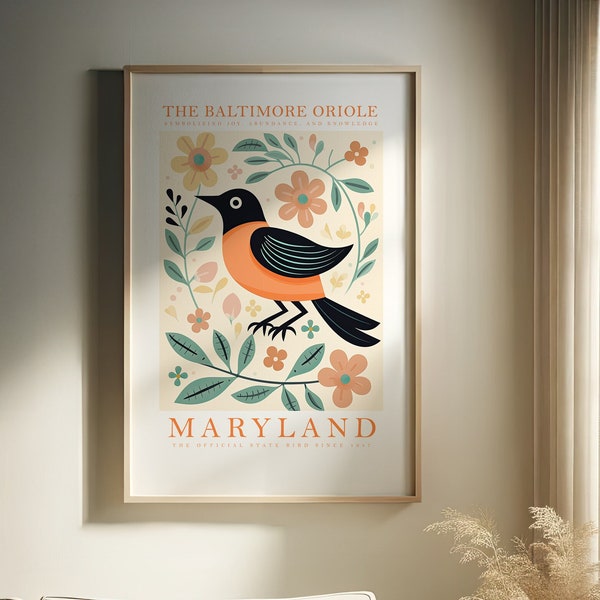 Maryland State Bird Print | Oriole | Print at home | Wall Art | PRINTABLE Wall Art | Digital Print | Instant Art | Trendy Cute Posters