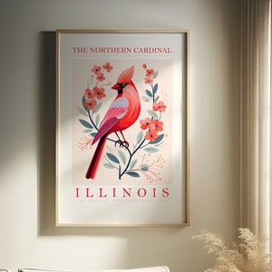 Impresión de pájaro del estado de Illinois / Cardenal / Impresión en casa / Arte de pared / Arte de pared IMPRIMIBLE / Impresión digital / Arte instantáneo / Pósteres lindos y modernos