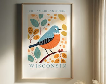 Wisconsin State Bird Print | Robin | Print at home | Wall Art | PRINTABLE Wall Art | Digital Print | Instant Art | Trendy Cute Posters