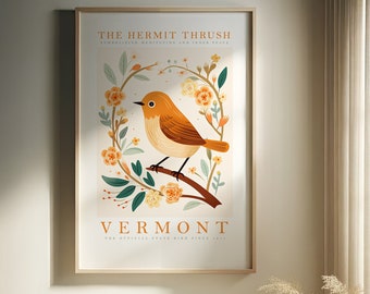 Vermont State Bird Print | Hermit Thrush | Print at home | Wall Art | PRINTABLE Wall Art | Digital Print | Instant Art | Trendy Cute Posters