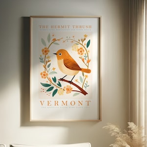 Vermont State Bird Print | Hermit Thrush | Print at home | Wall Art | PRINTABLE Wall Art | Digital Print | Instant Art | Trendy Cute Posters